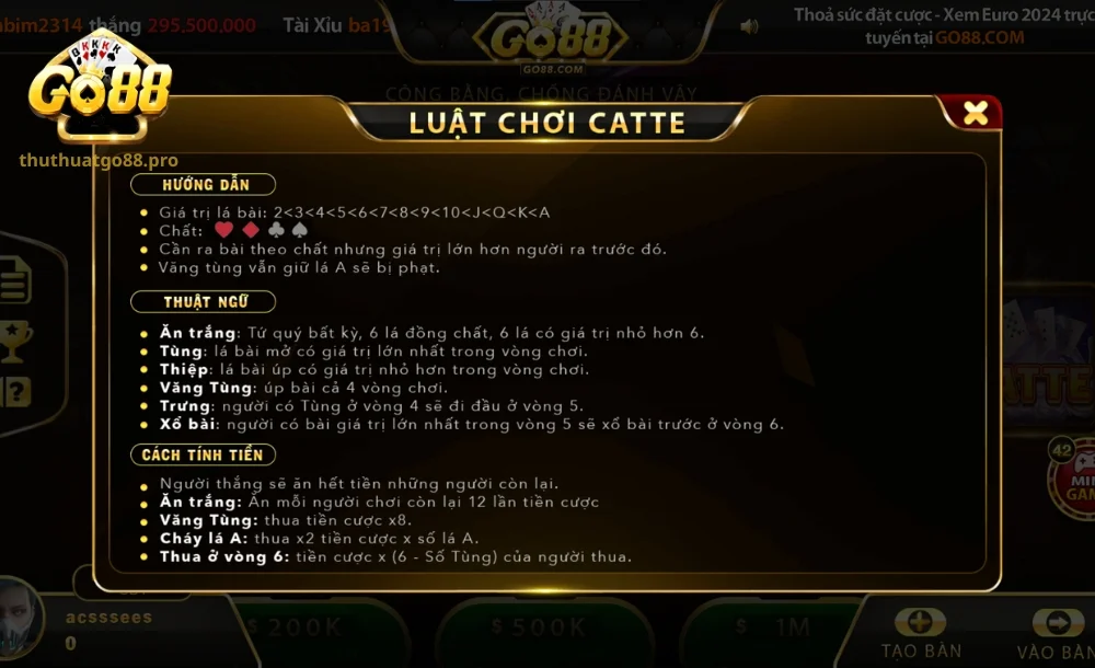 Luật chơi Catte cơ bản